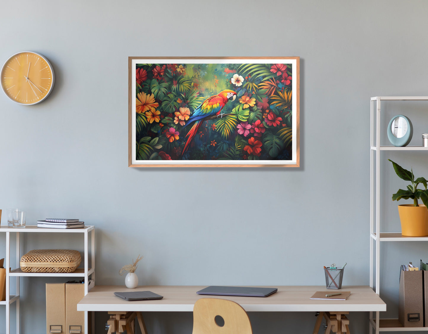 Tropical Parrot Floral Black Caribbean wall art view 84