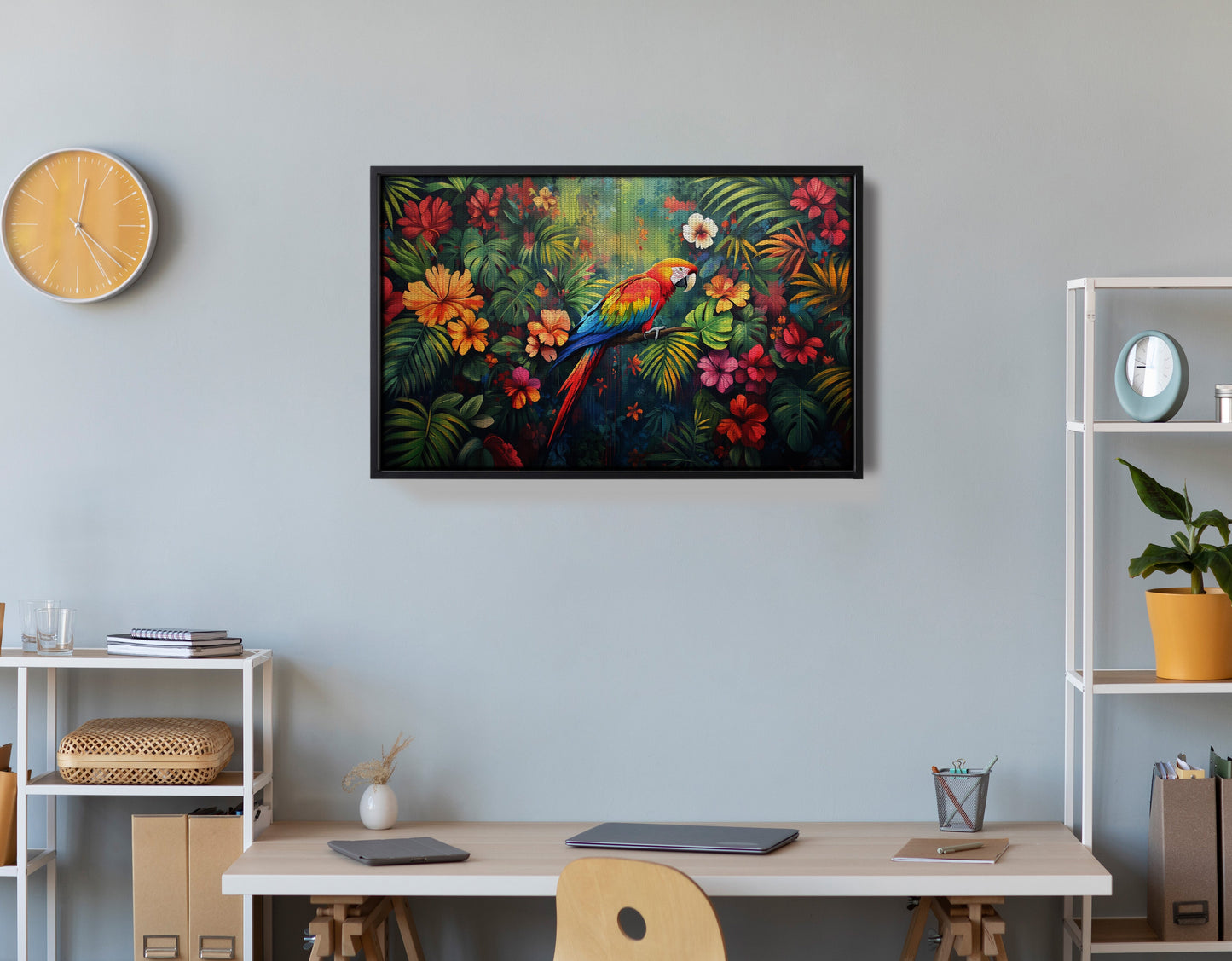 Tropical Parrot Floral Black Caribbean wall art view 30