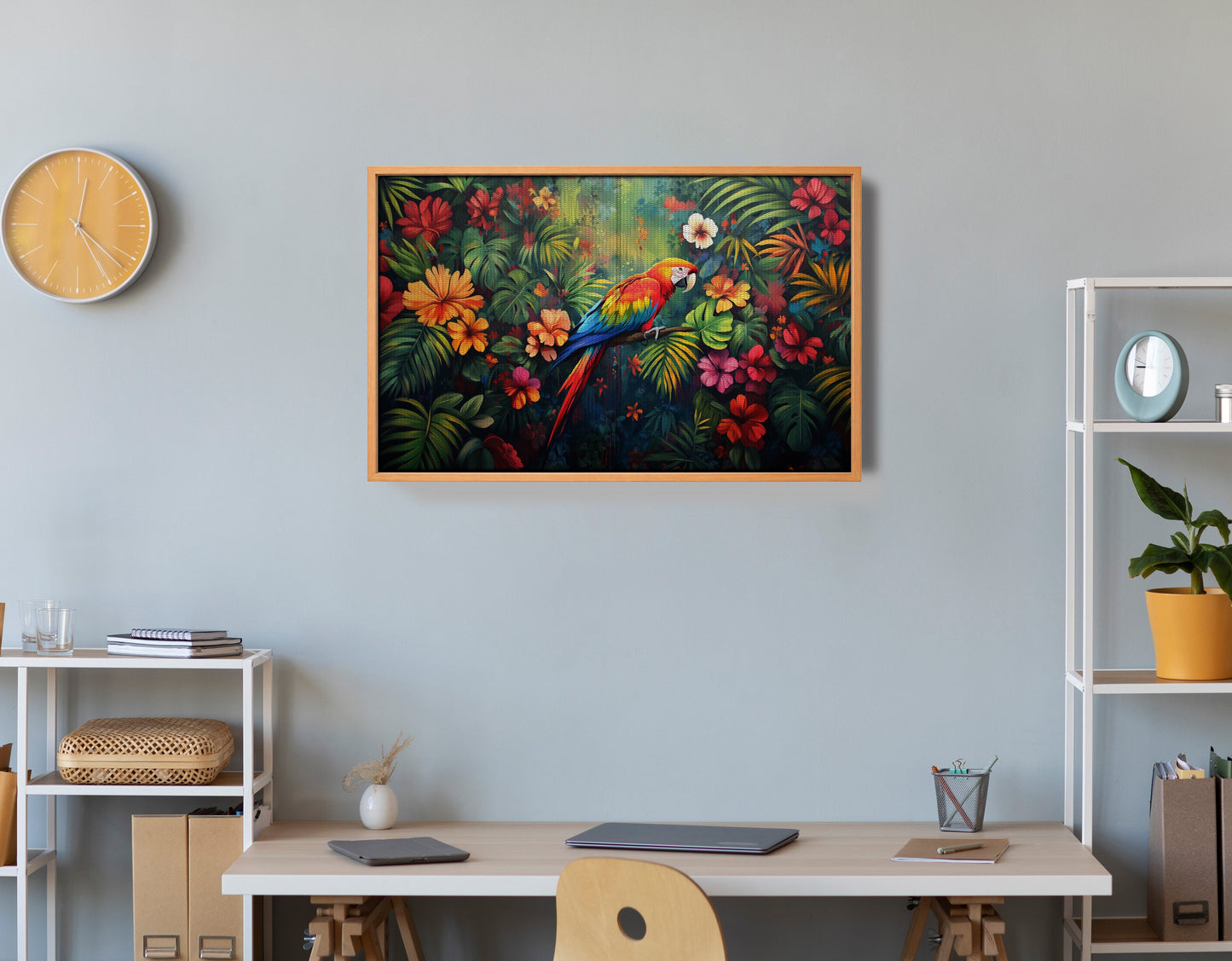 Tropical Parrot Floral Black Caribbean wall art view 48