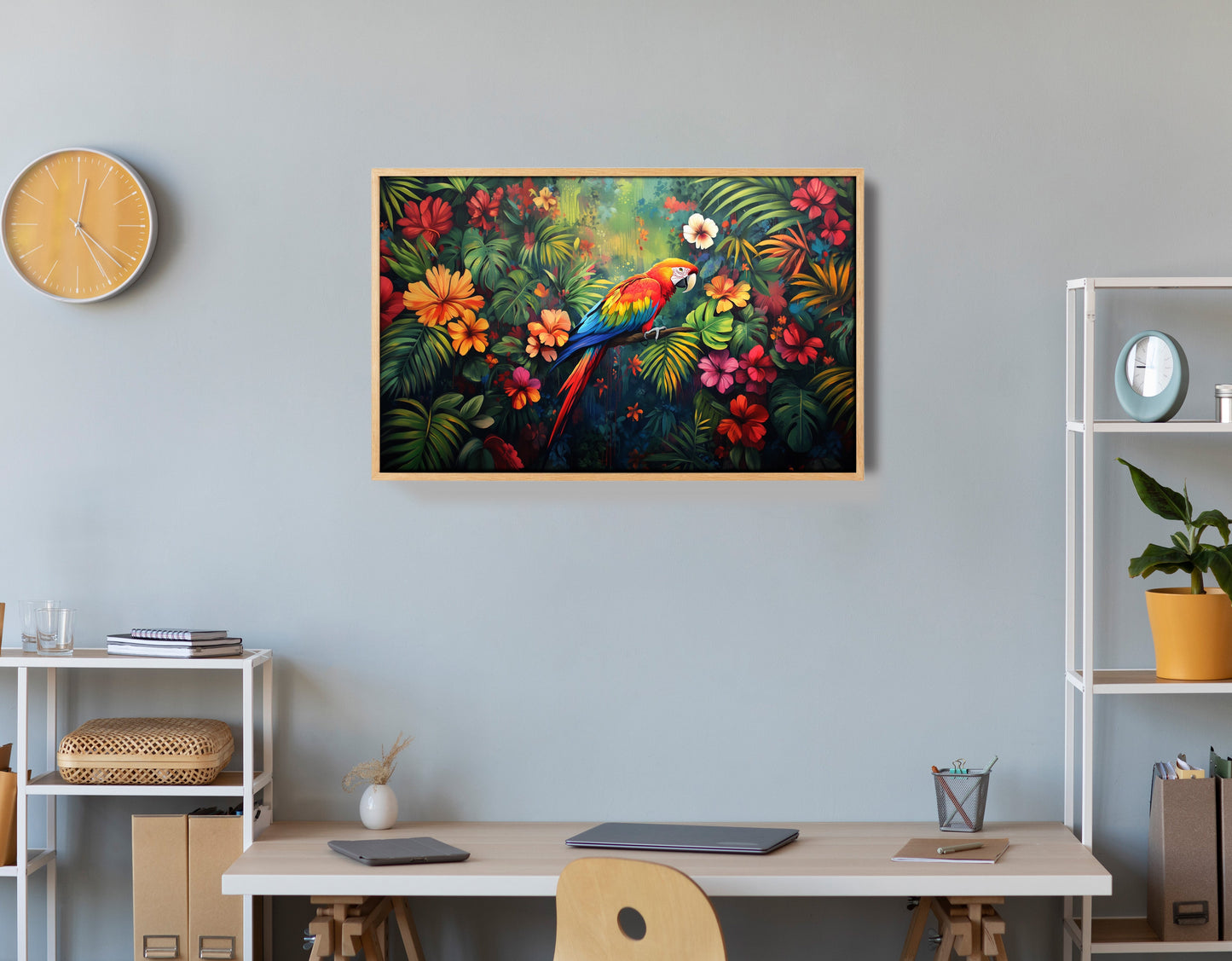 Tropical Parrot Floral Black Caribbean wall art view 54