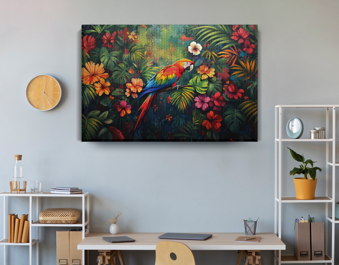 Tropical Parrot Floral Black Caribbean wall art view 18