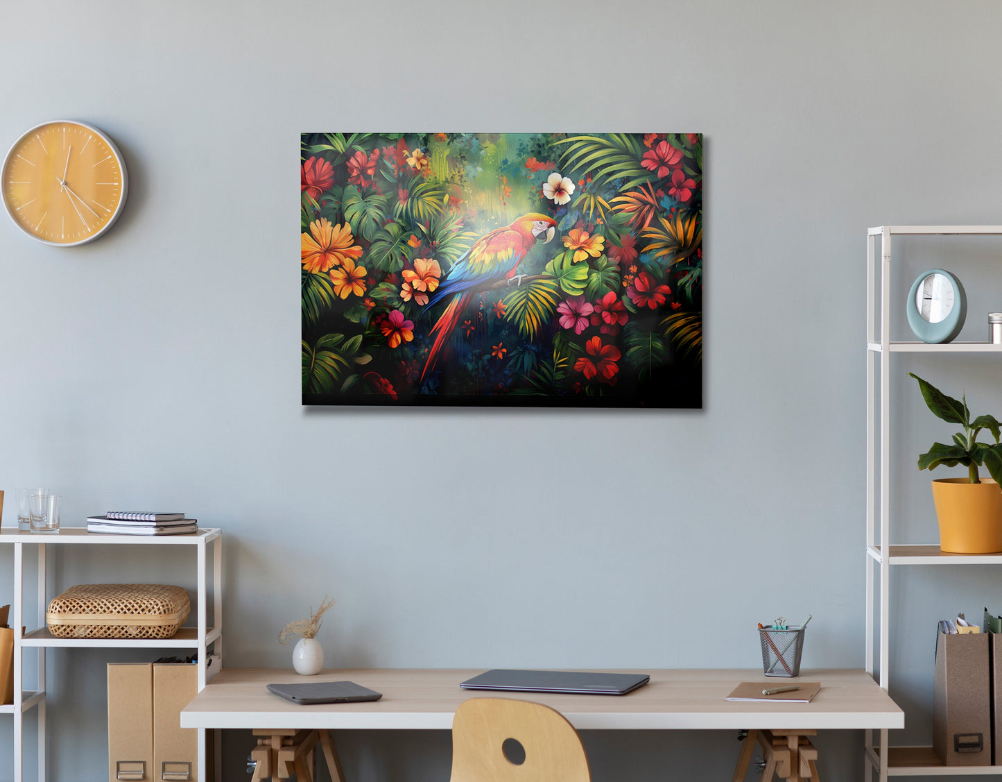 Tropical Parrot Floral Black Caribbean wall art view 24