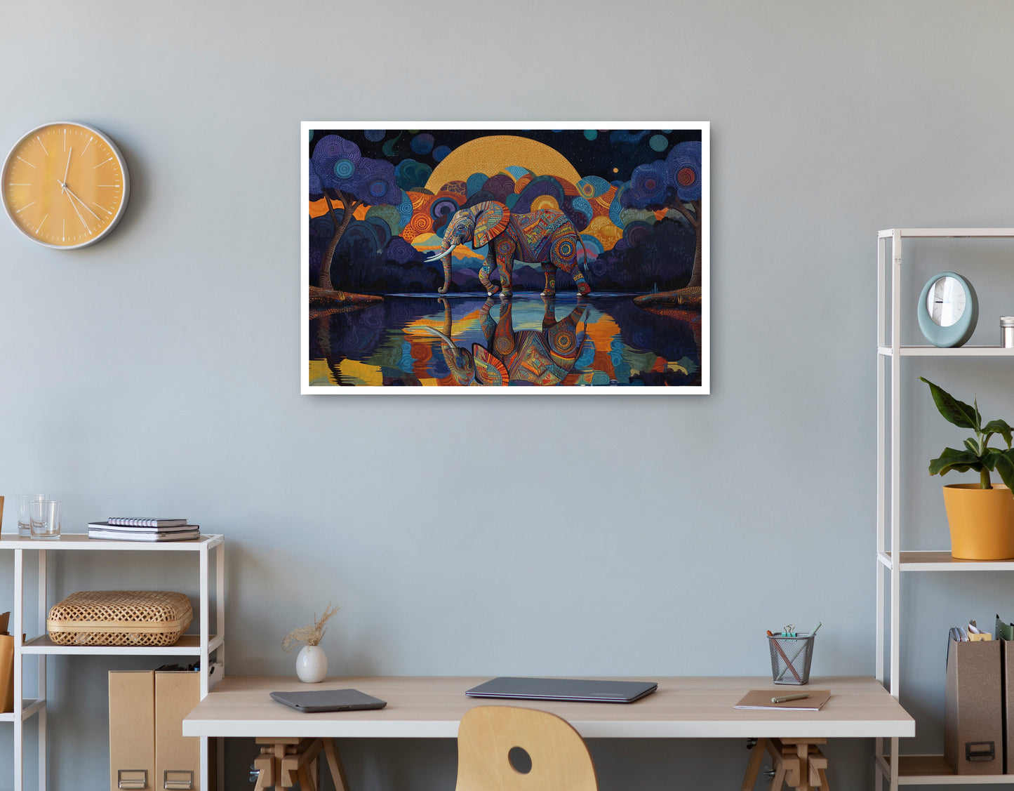 Elephant Moon Reflection Black African American canvas print print view