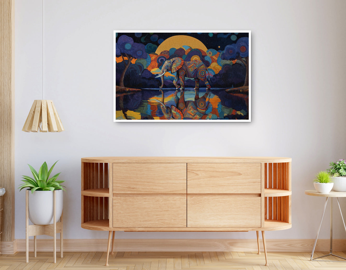 Alternate view of Elephant Moon Reflection Black African American canvas print