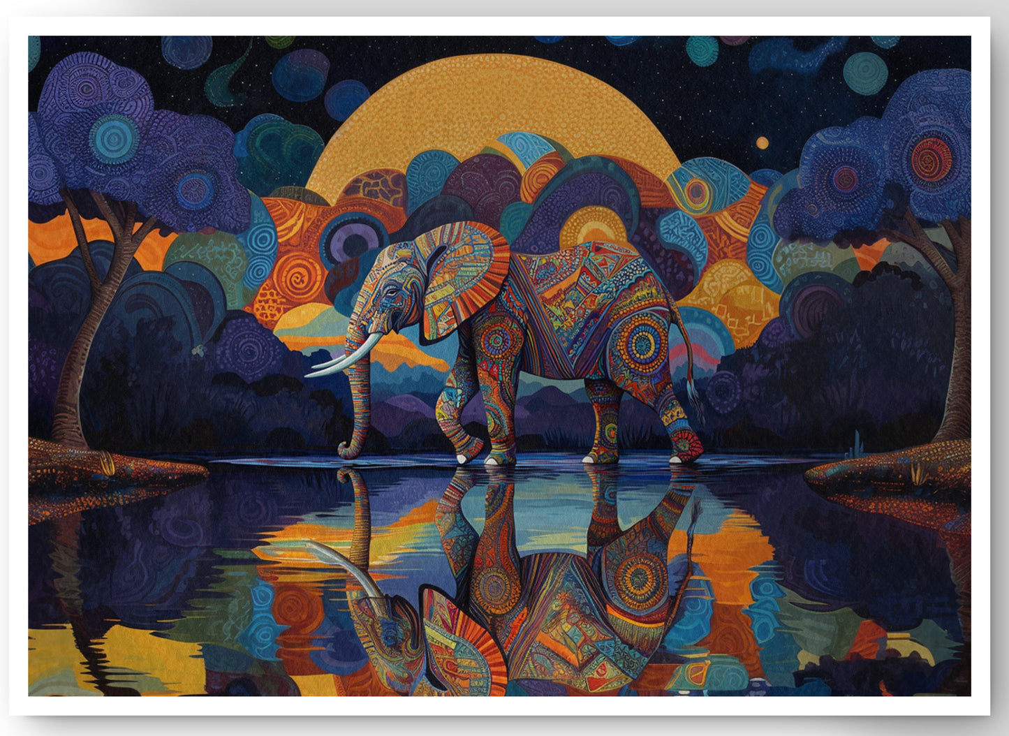 Elephant Moon Reflection Black African American canvas print by MoomZee Artwork
