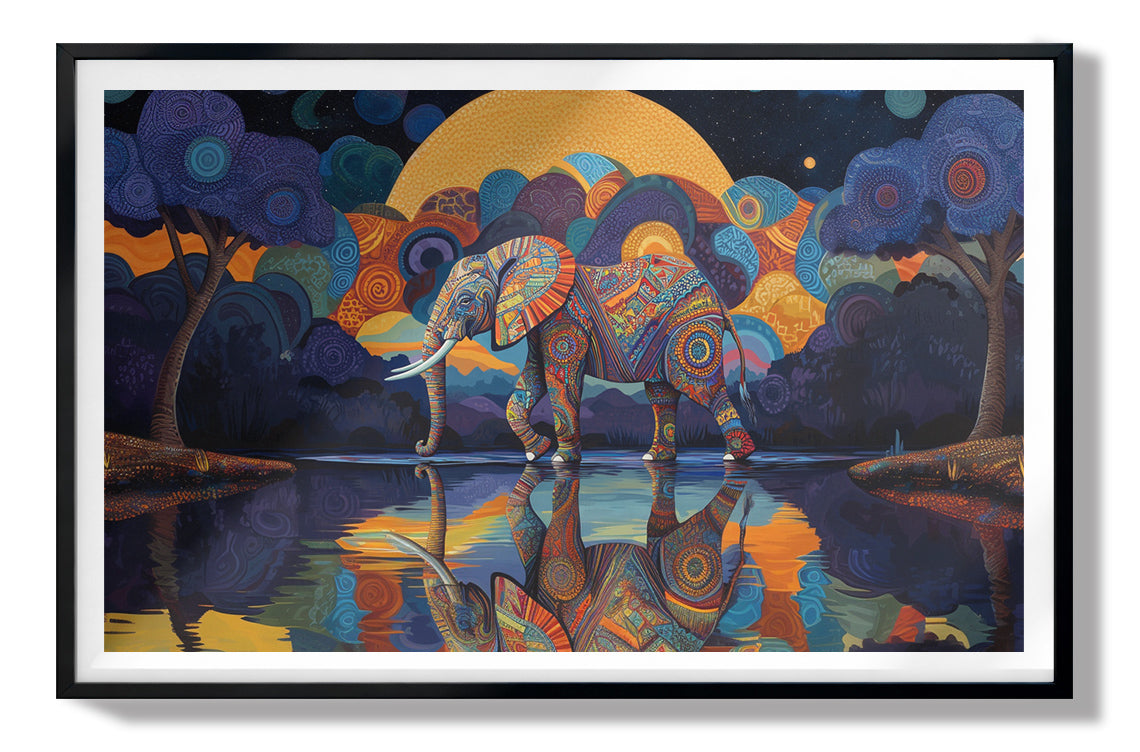 Elephant Moon Reflection Black African American canvas print view 67