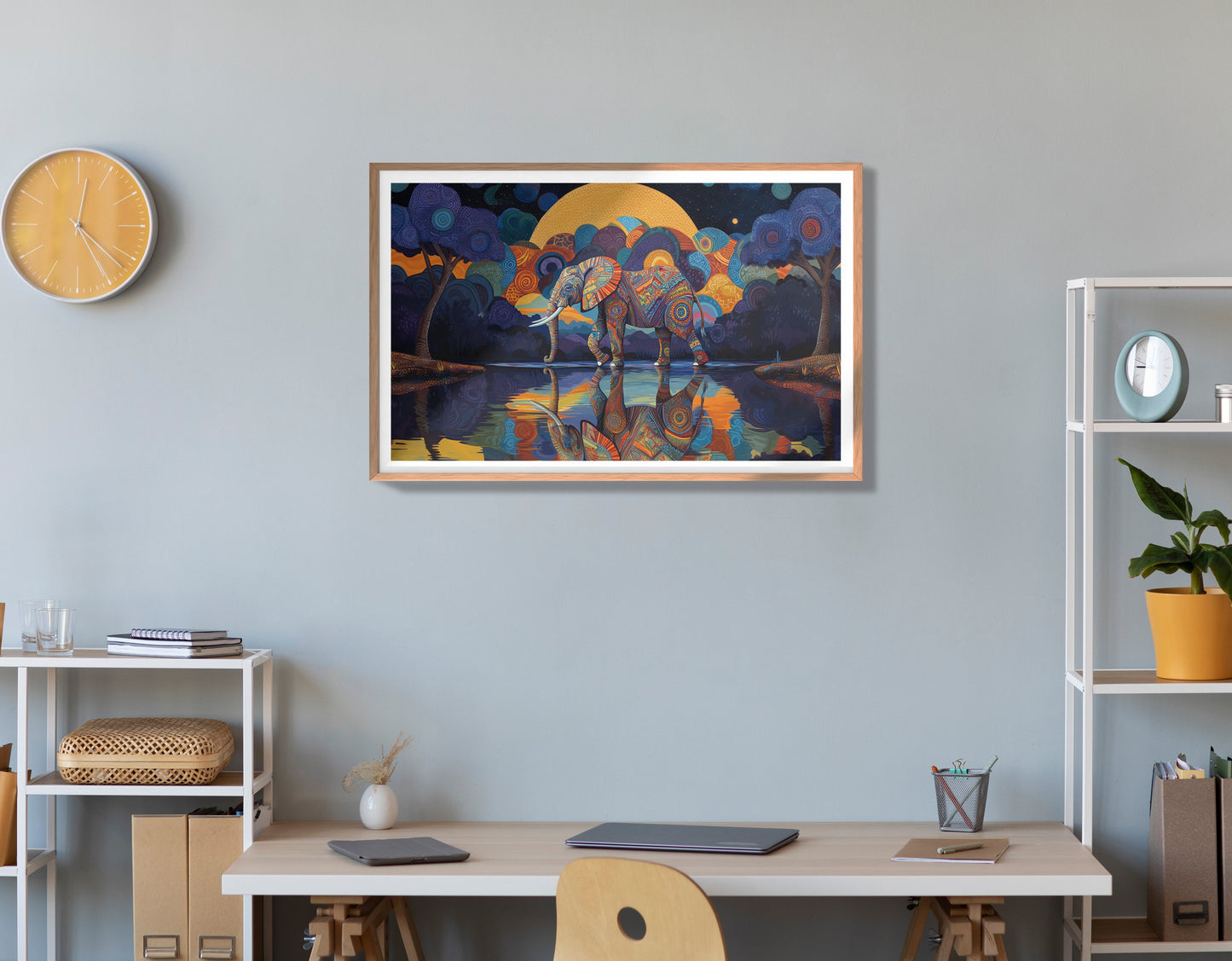 Elephant Moon Reflection Black African American canvas print view 84