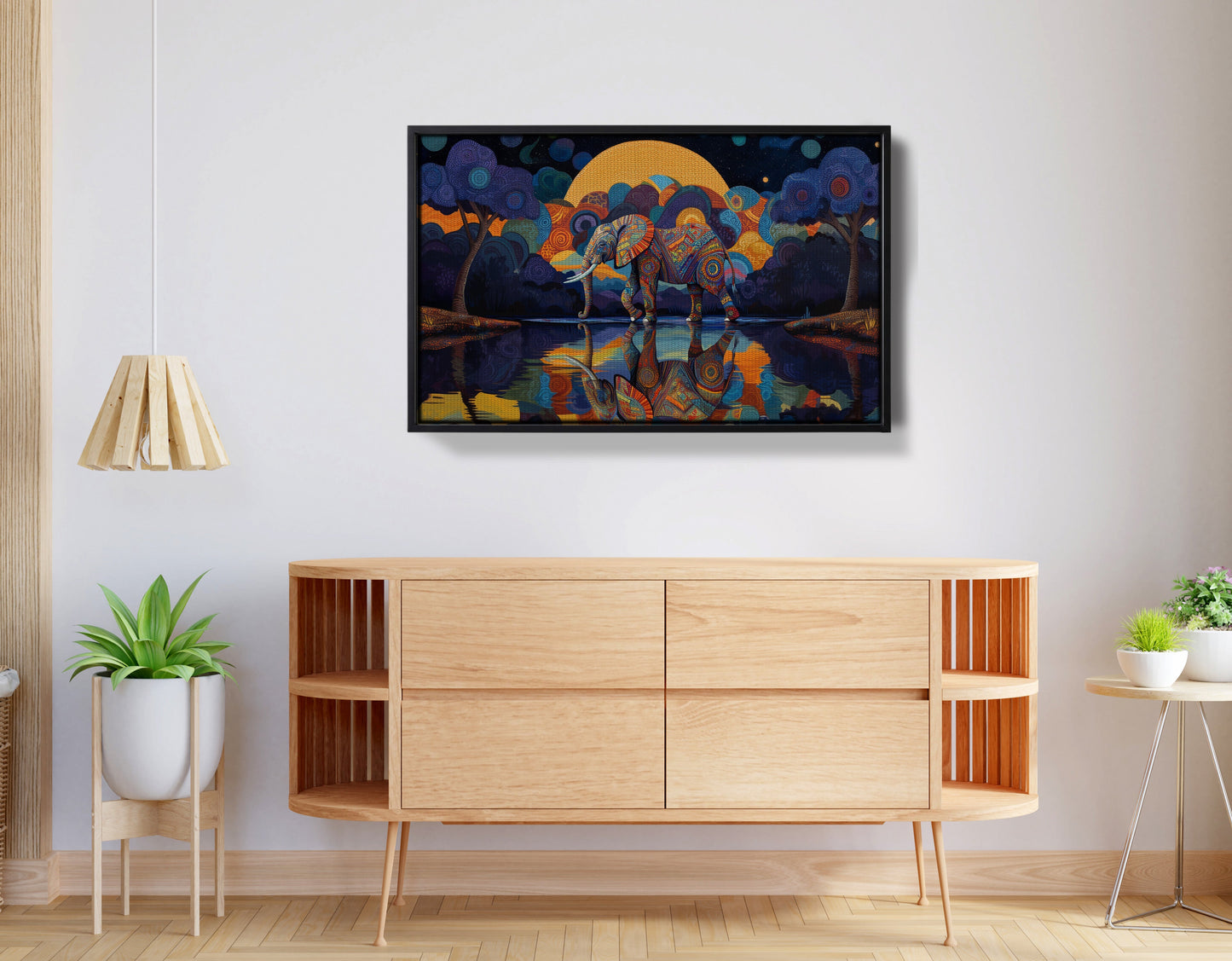 Elephant Moon Reflection Black African American canvas print view 26