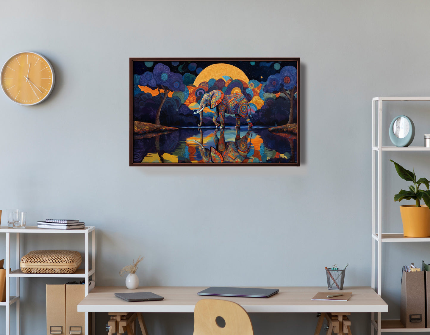 Elephant Moon Reflection Black African American canvas print view 36