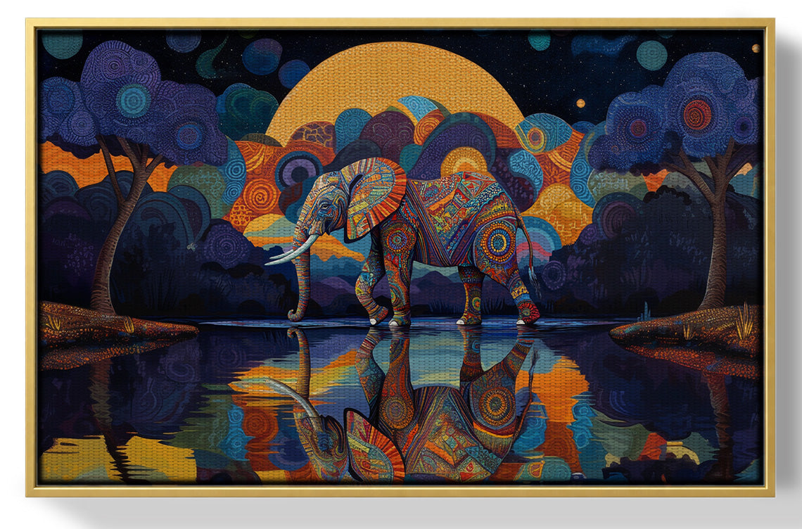 Elephant Moon Reflection Black African American canvas print view 37