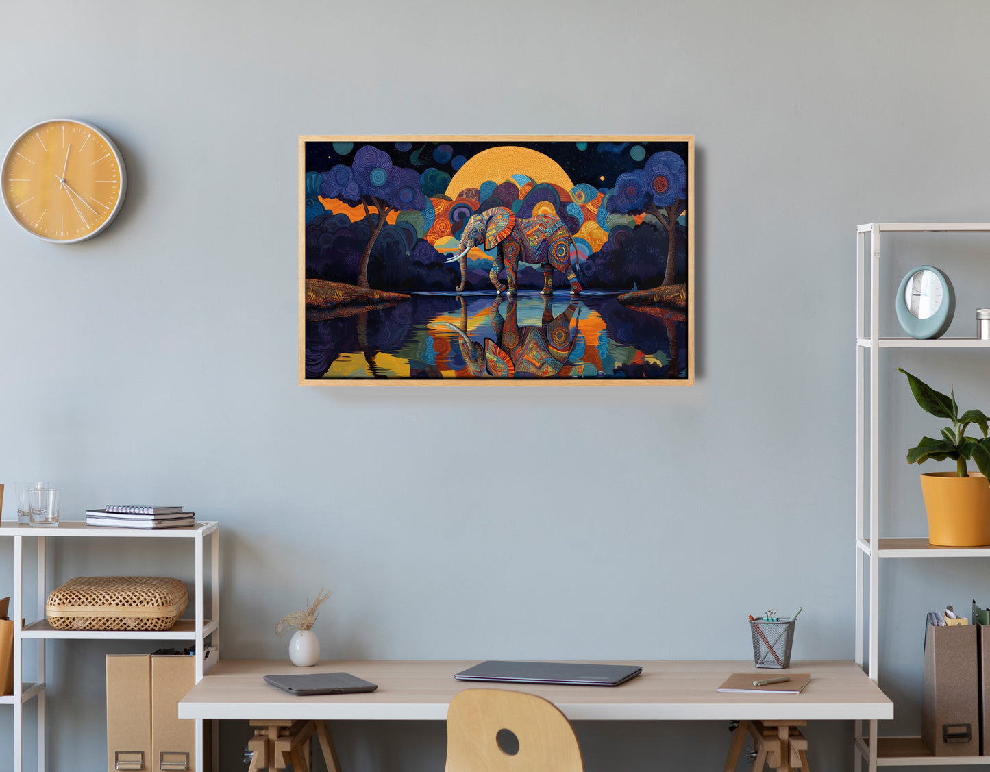 Elephant Moon Reflection Black African American canvas print view 54