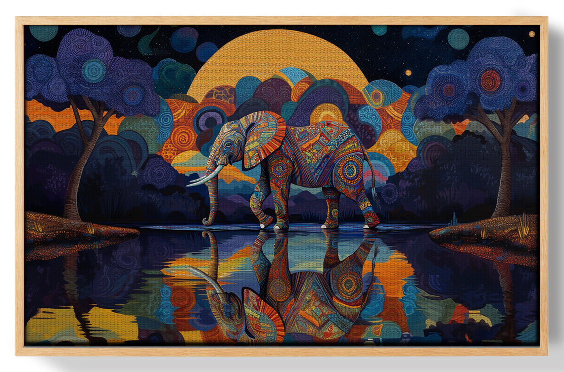 Elephant Moon Reflection Black African American canvas print view 49