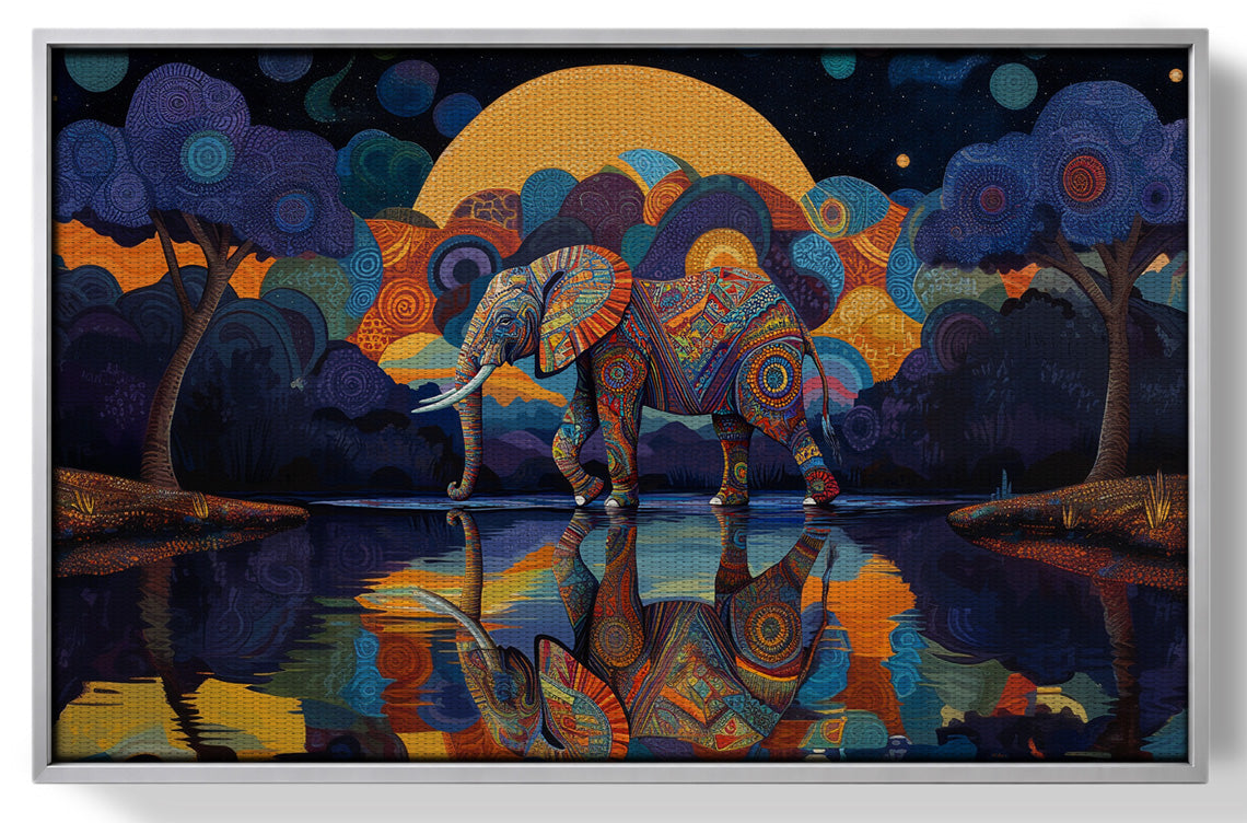 Elephant Moon Reflection Black African American canvas print view 55