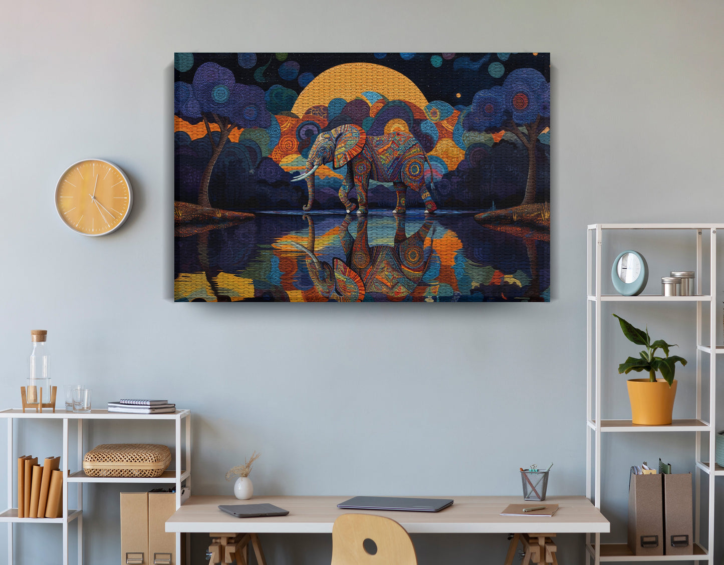 Elephant Moon Reflection Black African American canvas print view 18