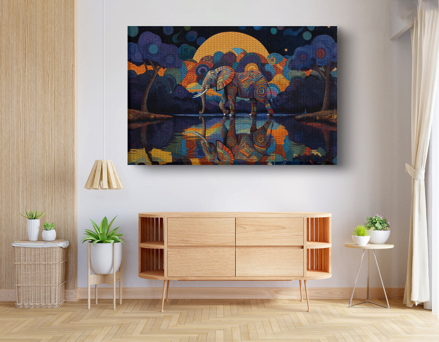 Elephant Moon Reflection Black African American canvas print view 14