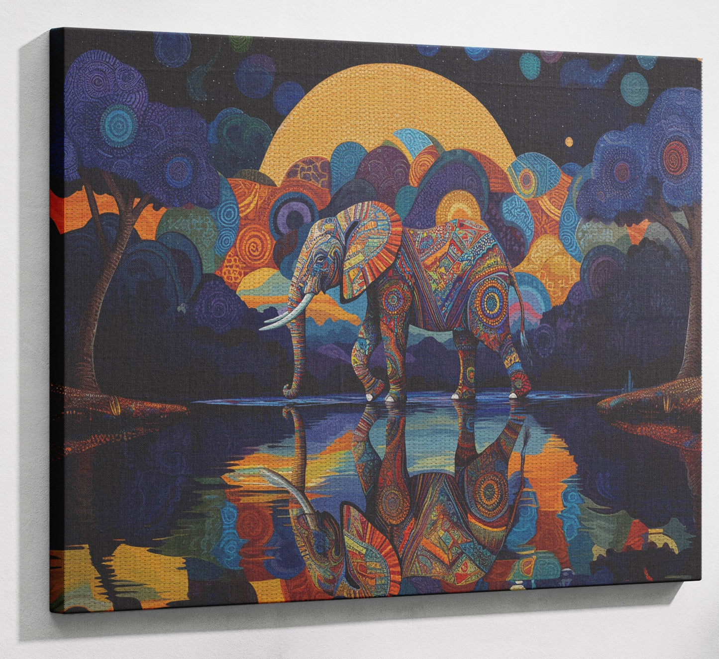Elephant Moon Reflection Black African American canvas print view 13