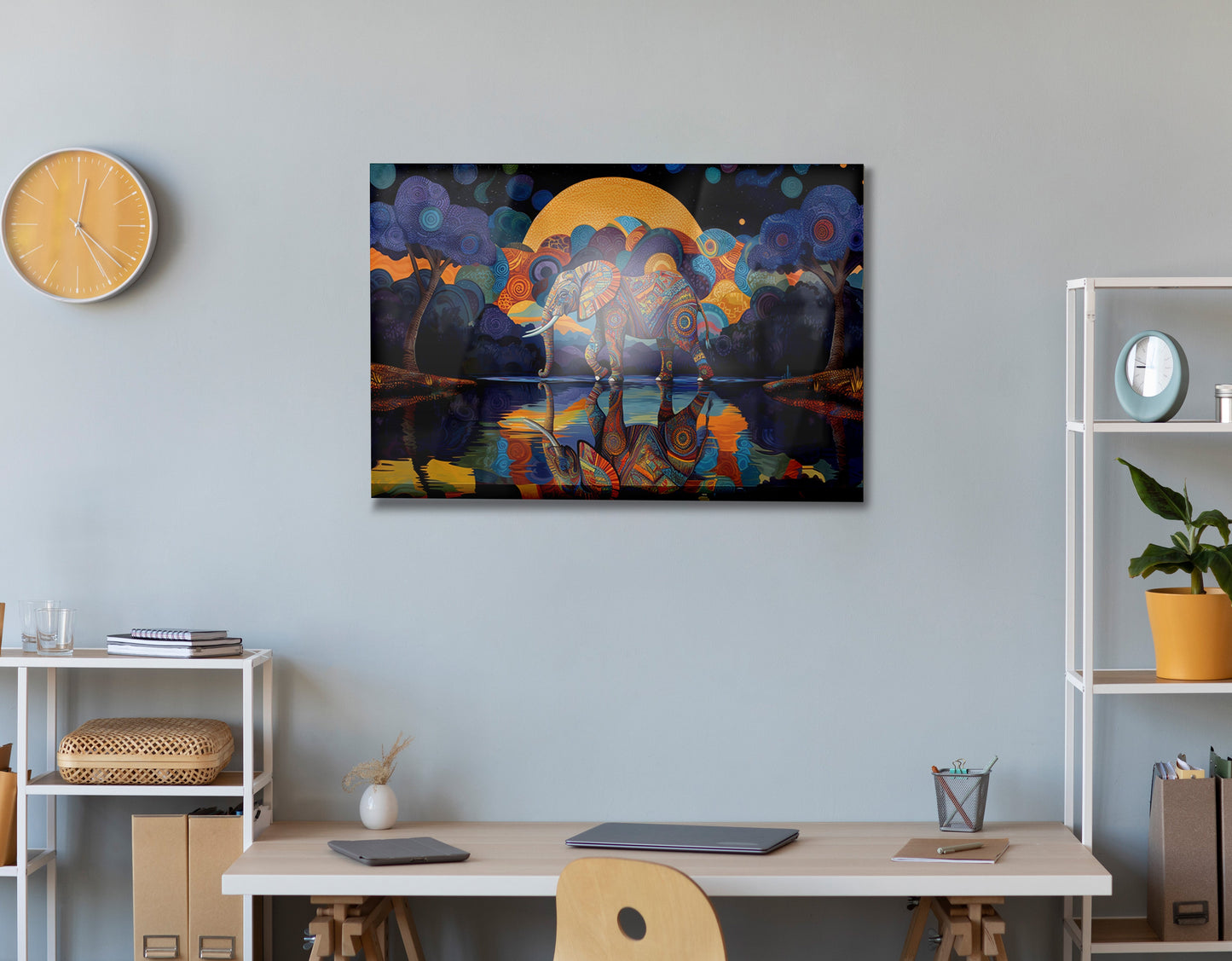 Elephant Moon Reflection Black African American canvas print view 24