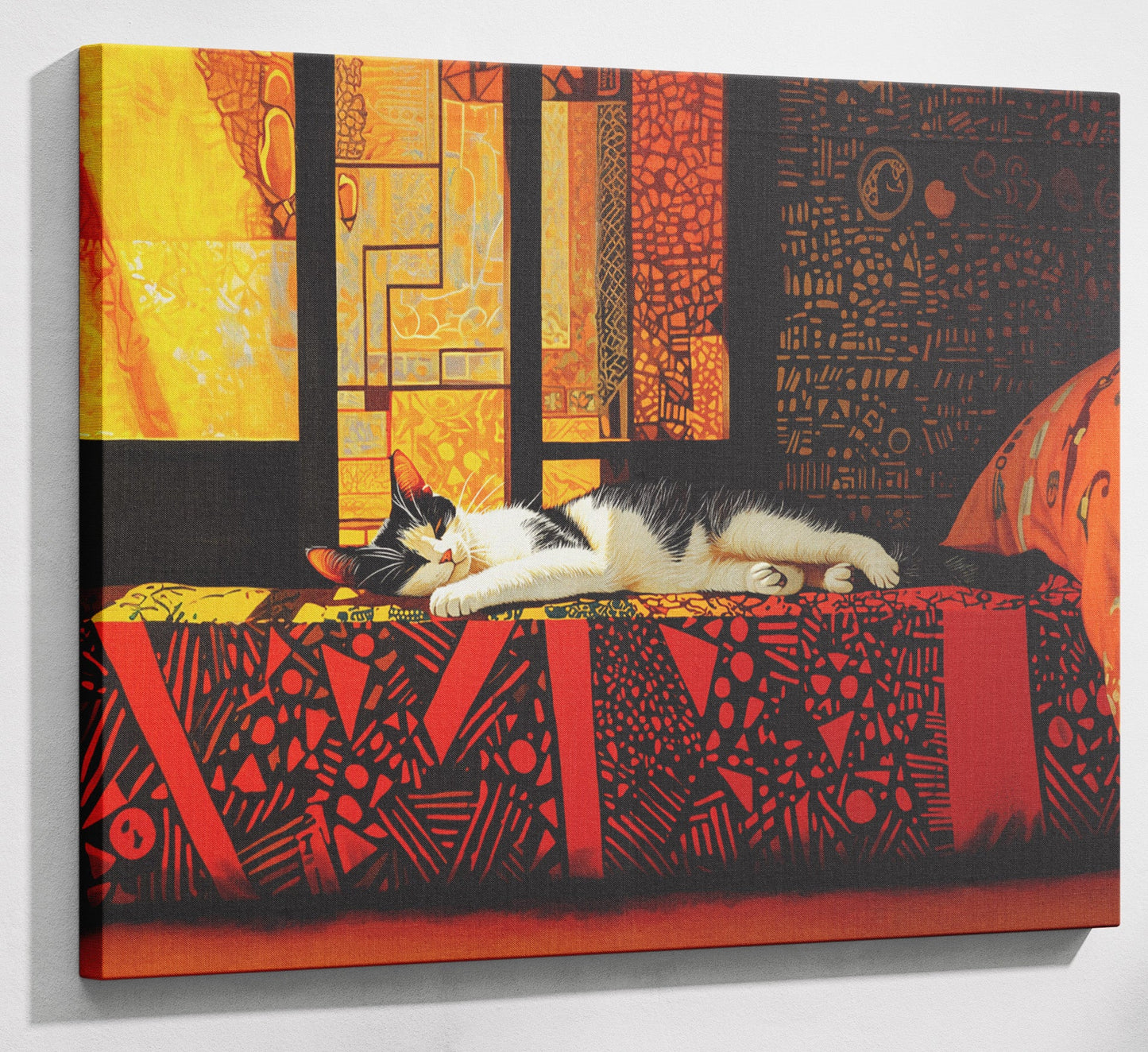 Sleeping White Cat Red Pattern African American canvas print canvas print with visible wall art format