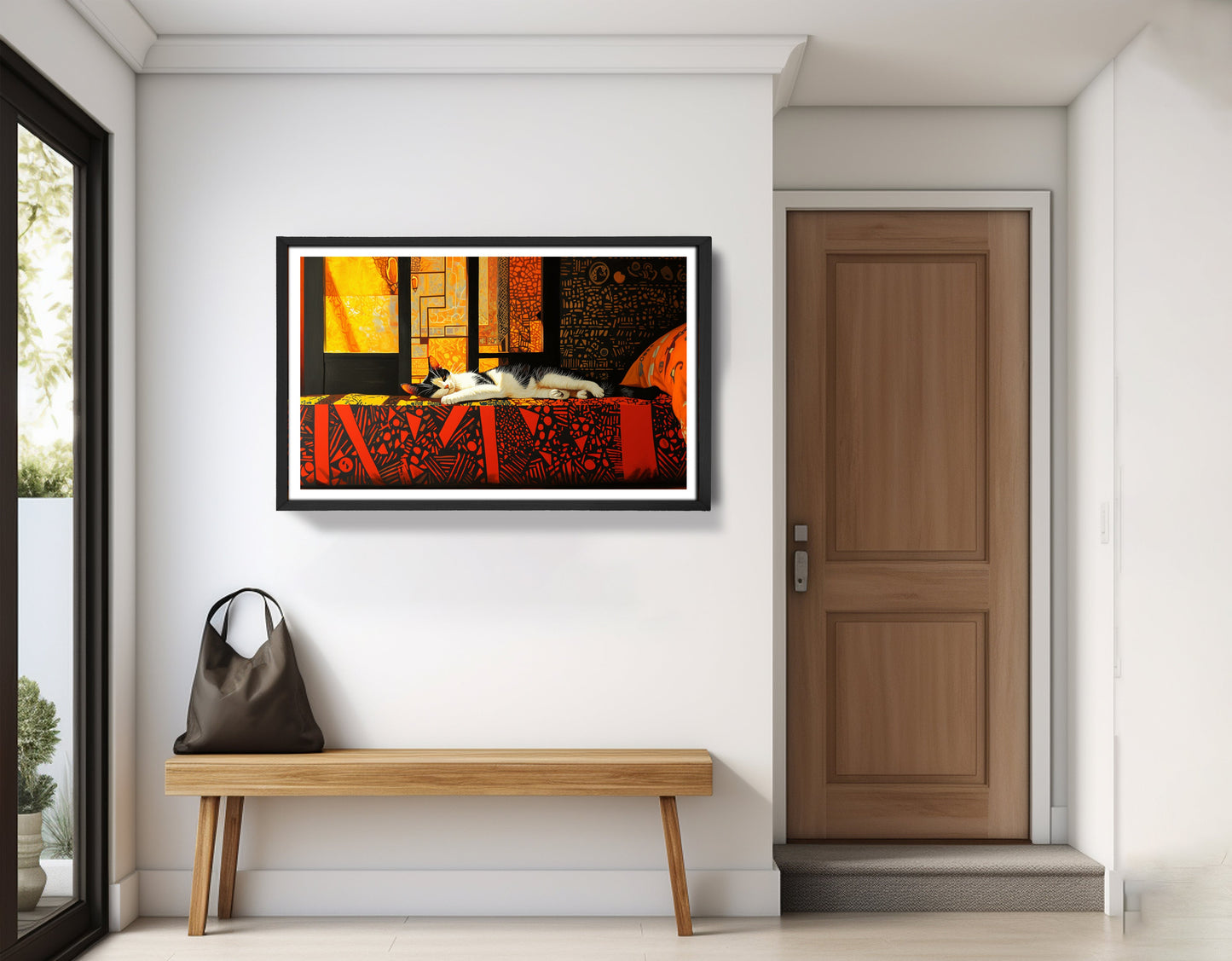 Sleeping White Cat Red Pattern African American canvas print view 71
