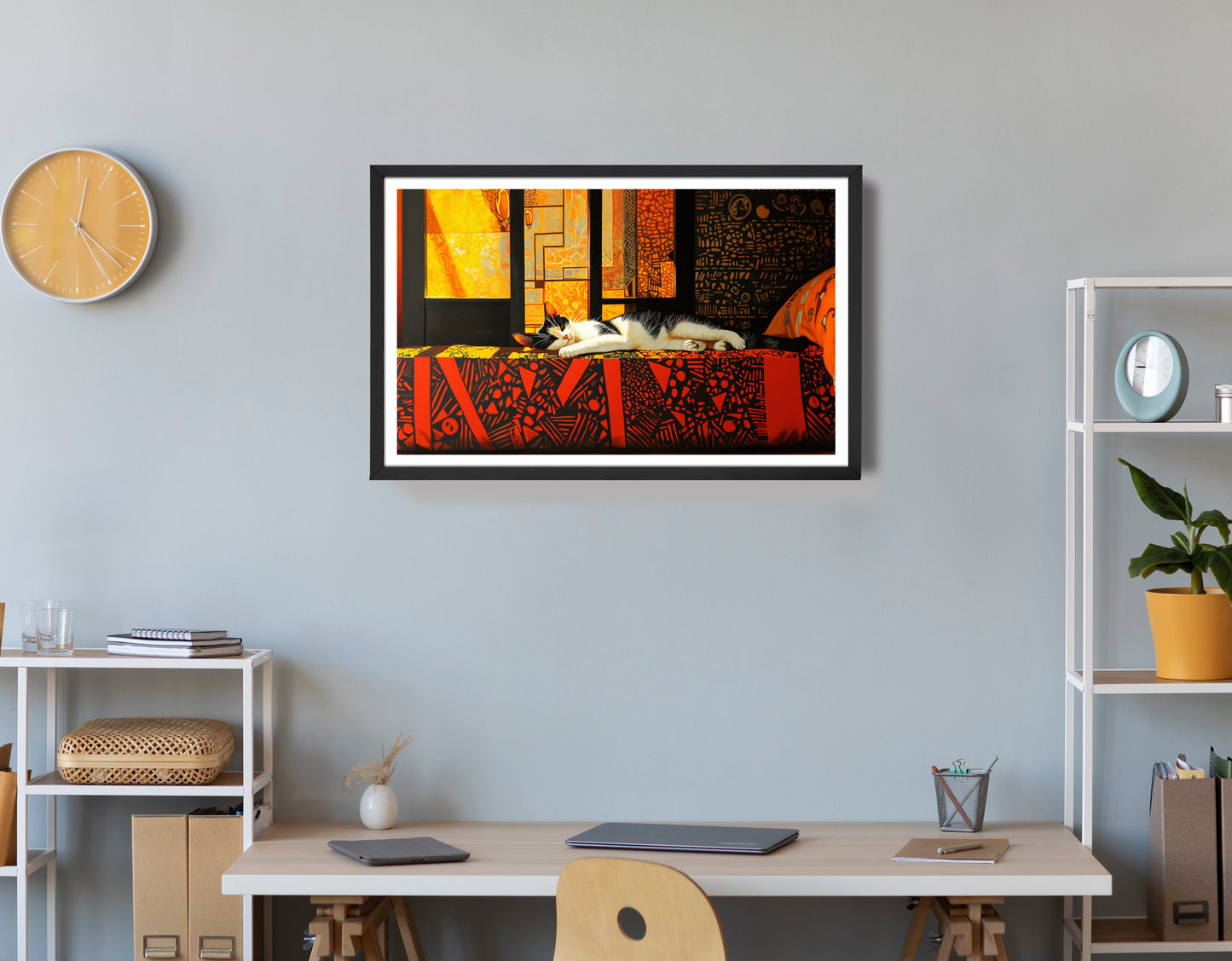 Sleeping White Cat Red Pattern African American canvas print view 72