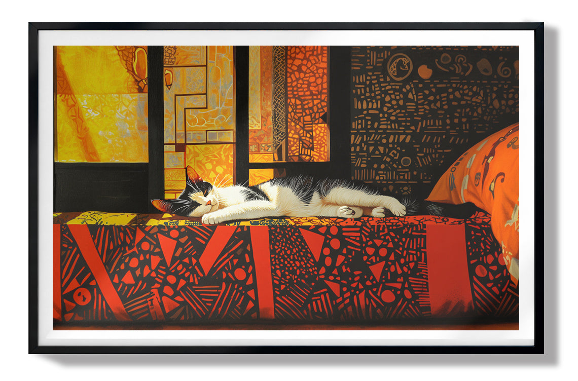 Sleeping White Cat Red Pattern African American canvas print view 67