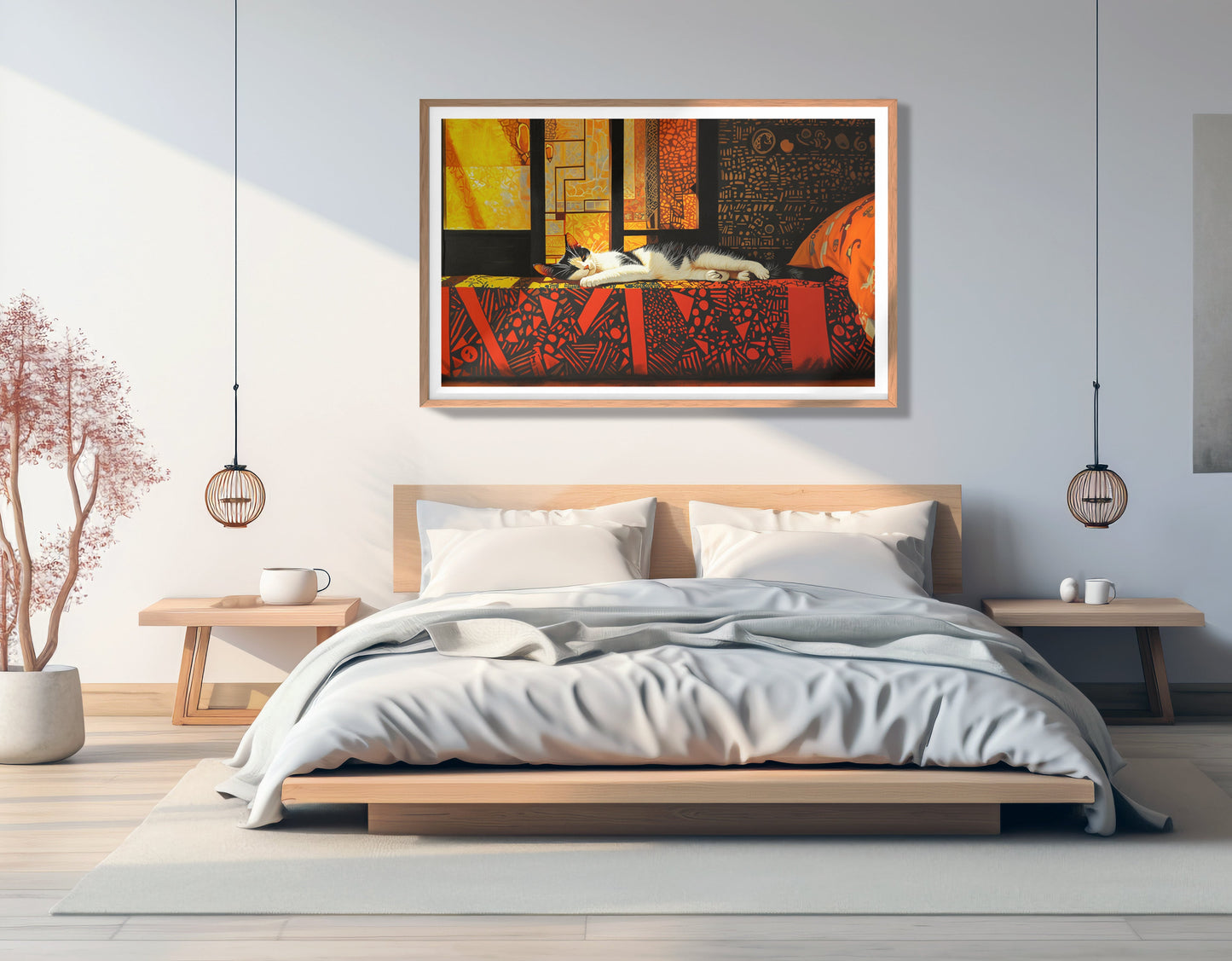 Sleeping White Cat Red Pattern African American canvas print view 81