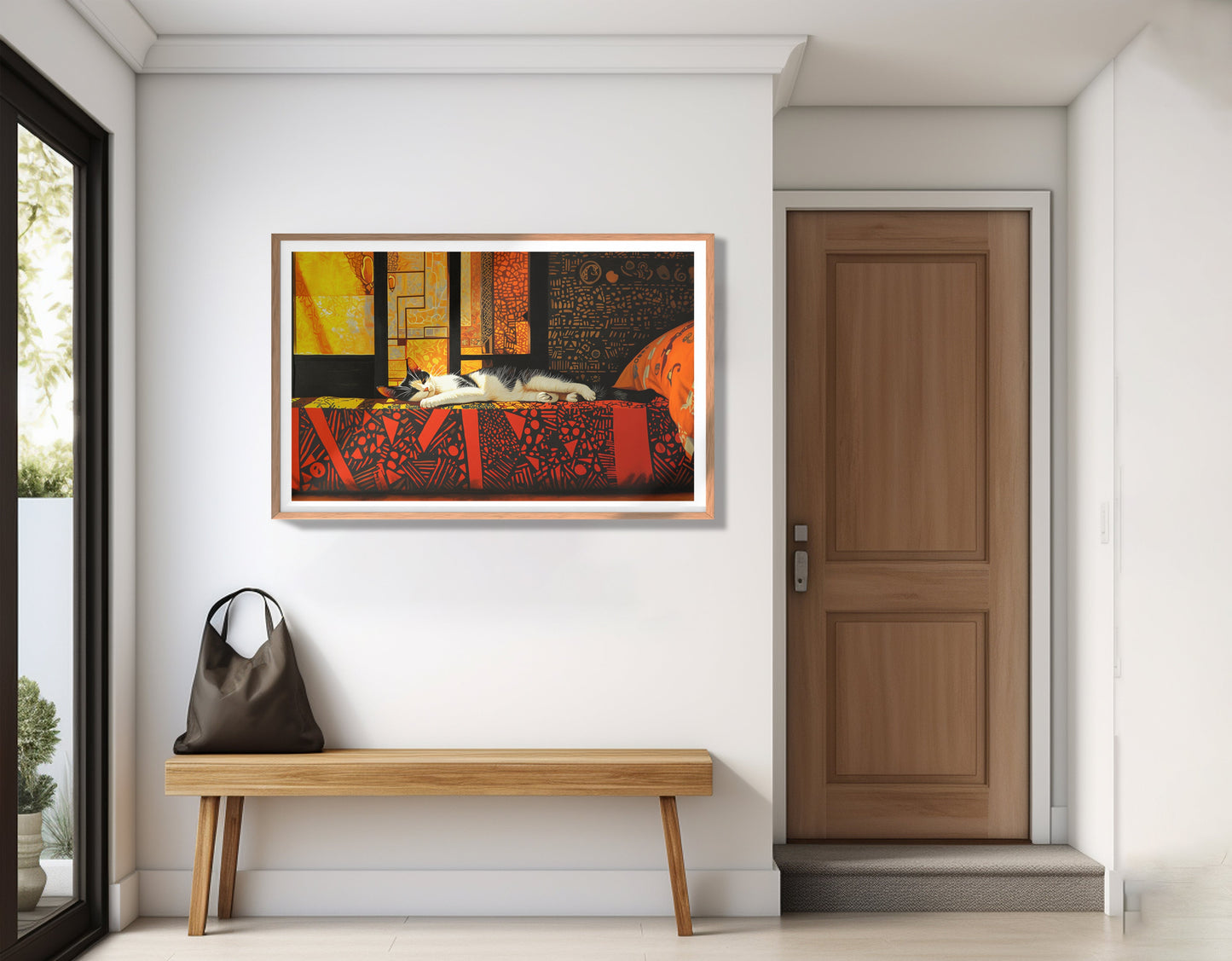 Sleeping White Cat Red Pattern African American canvas print view 83