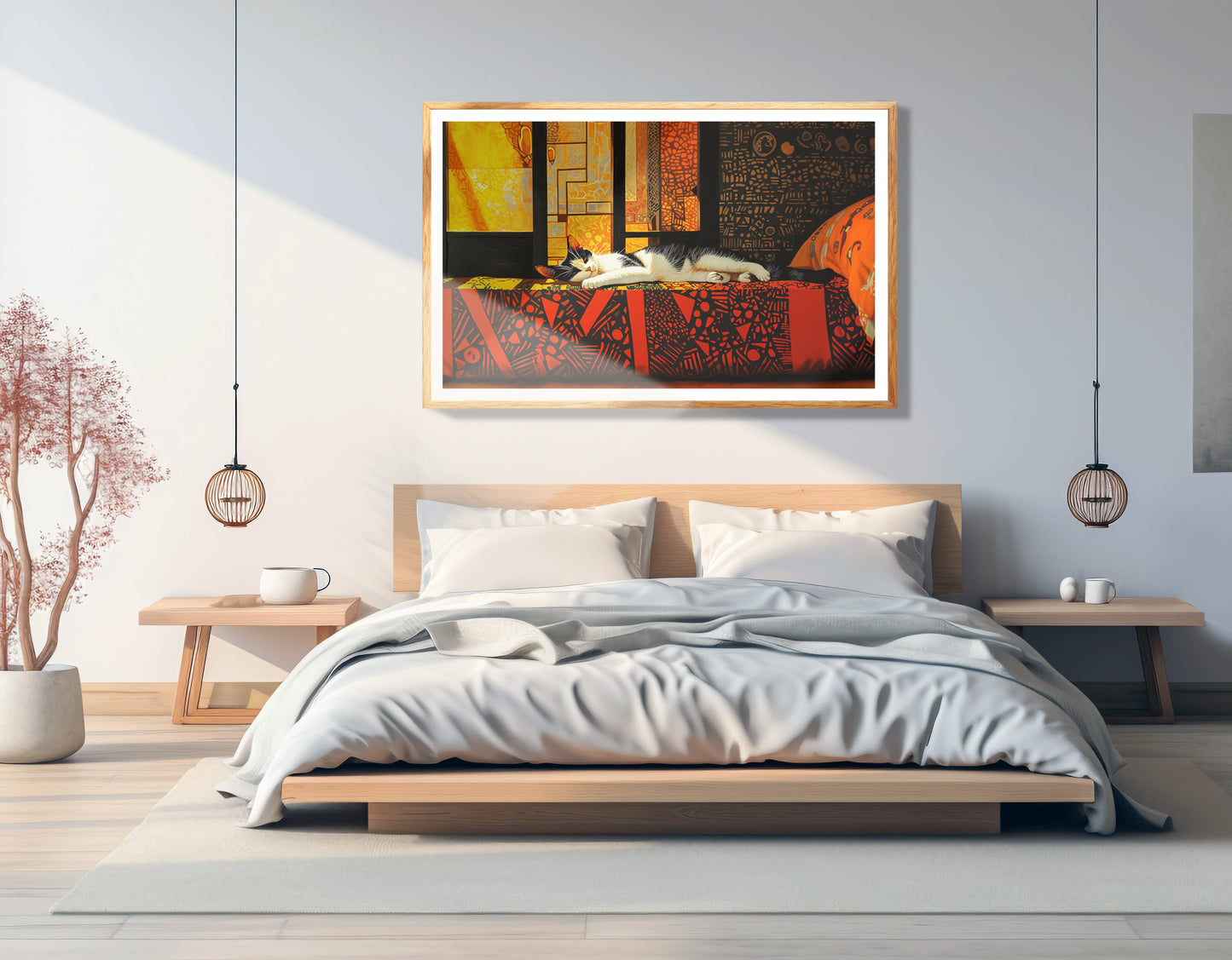 Sleeping White Cat Red Pattern African American canvas print view 75