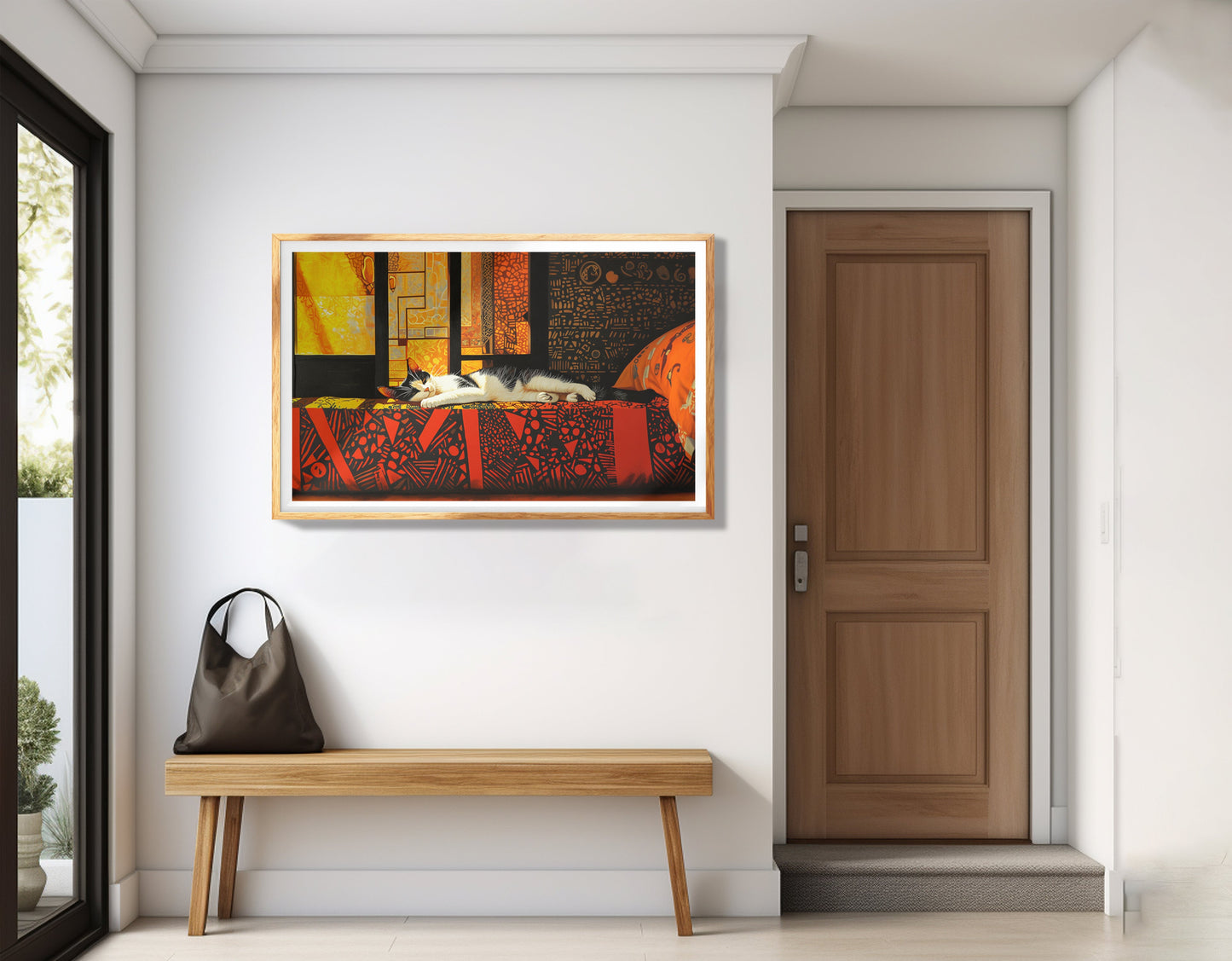 Sleeping White Cat Red Pattern African American canvas print view 77