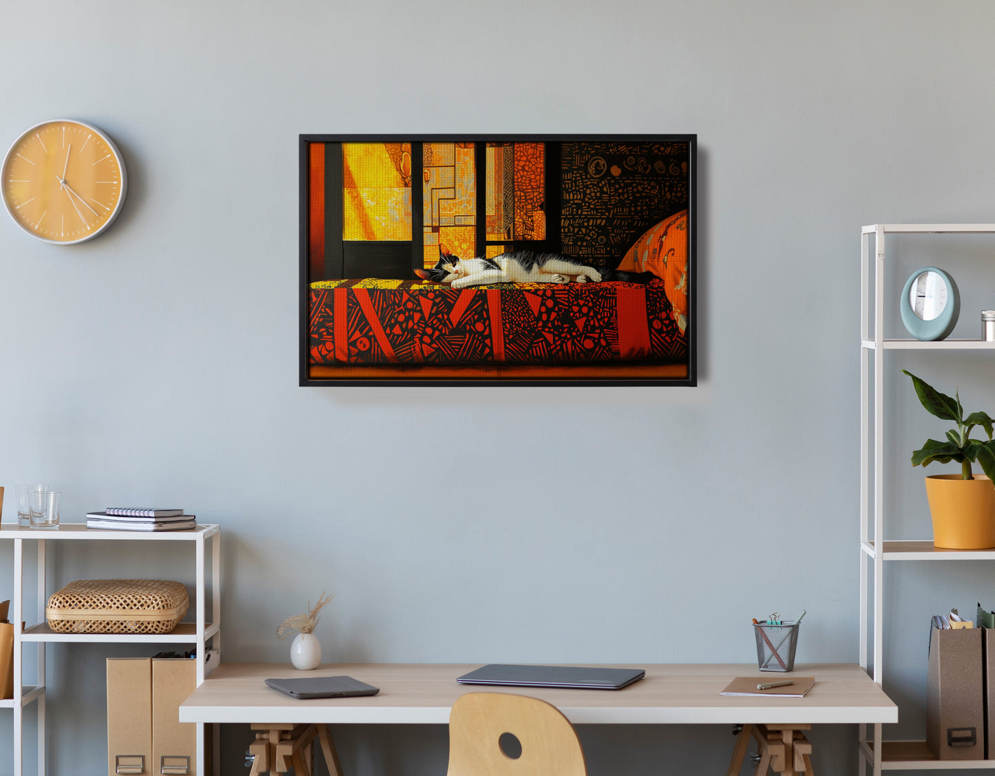 Sleeping White Cat Red Pattern African American canvas print view 30