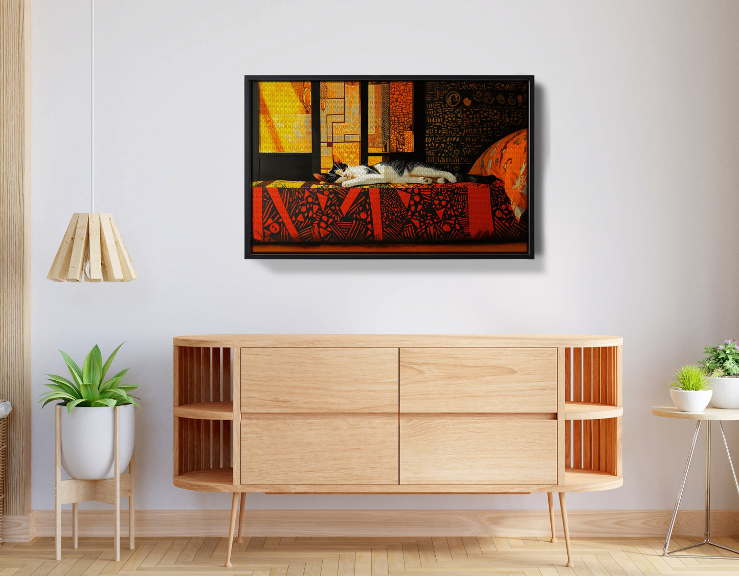 Sleeping White Cat Red Pattern African American canvas print view 26