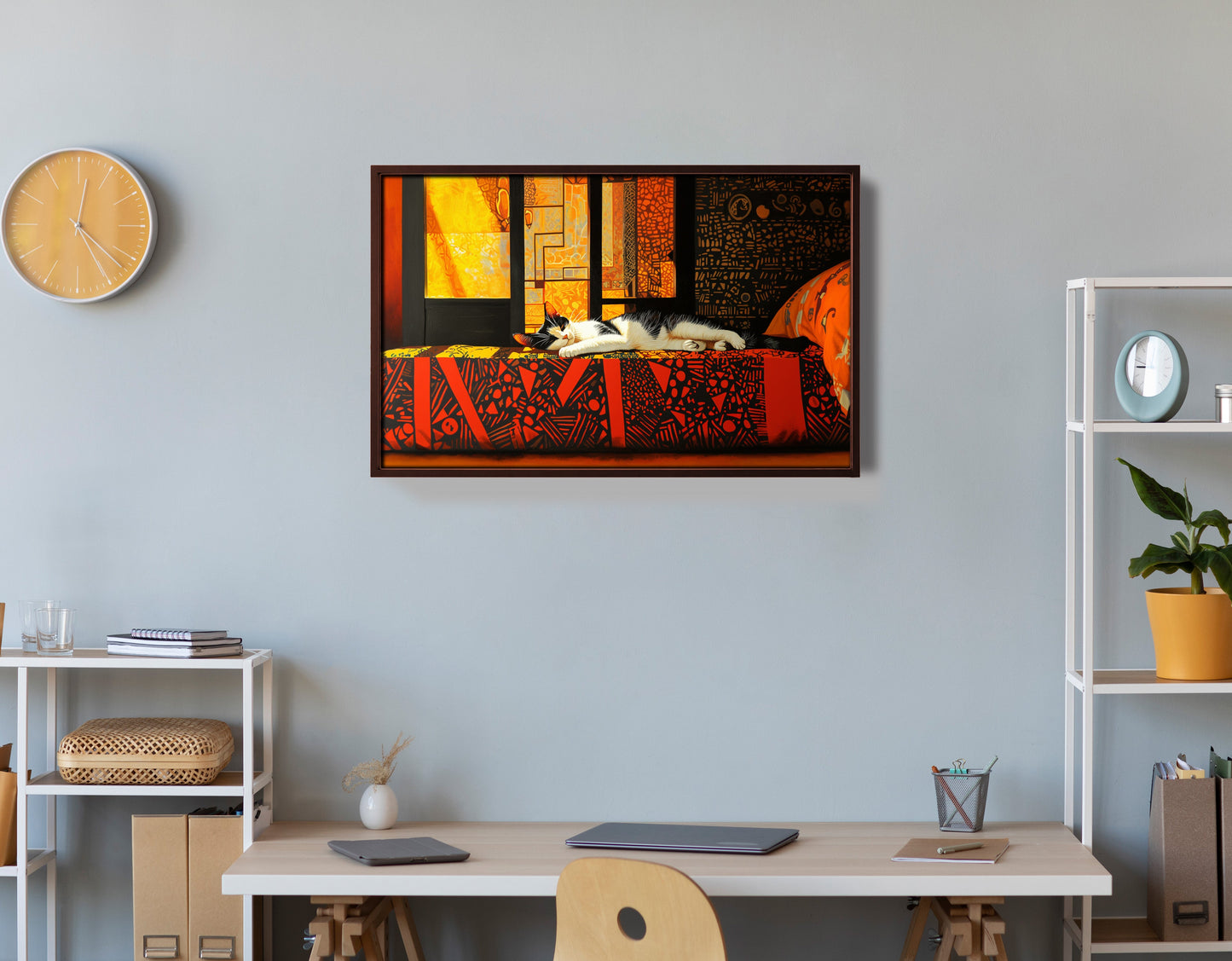 Sleeping White Cat Red Pattern African American canvas print view 36