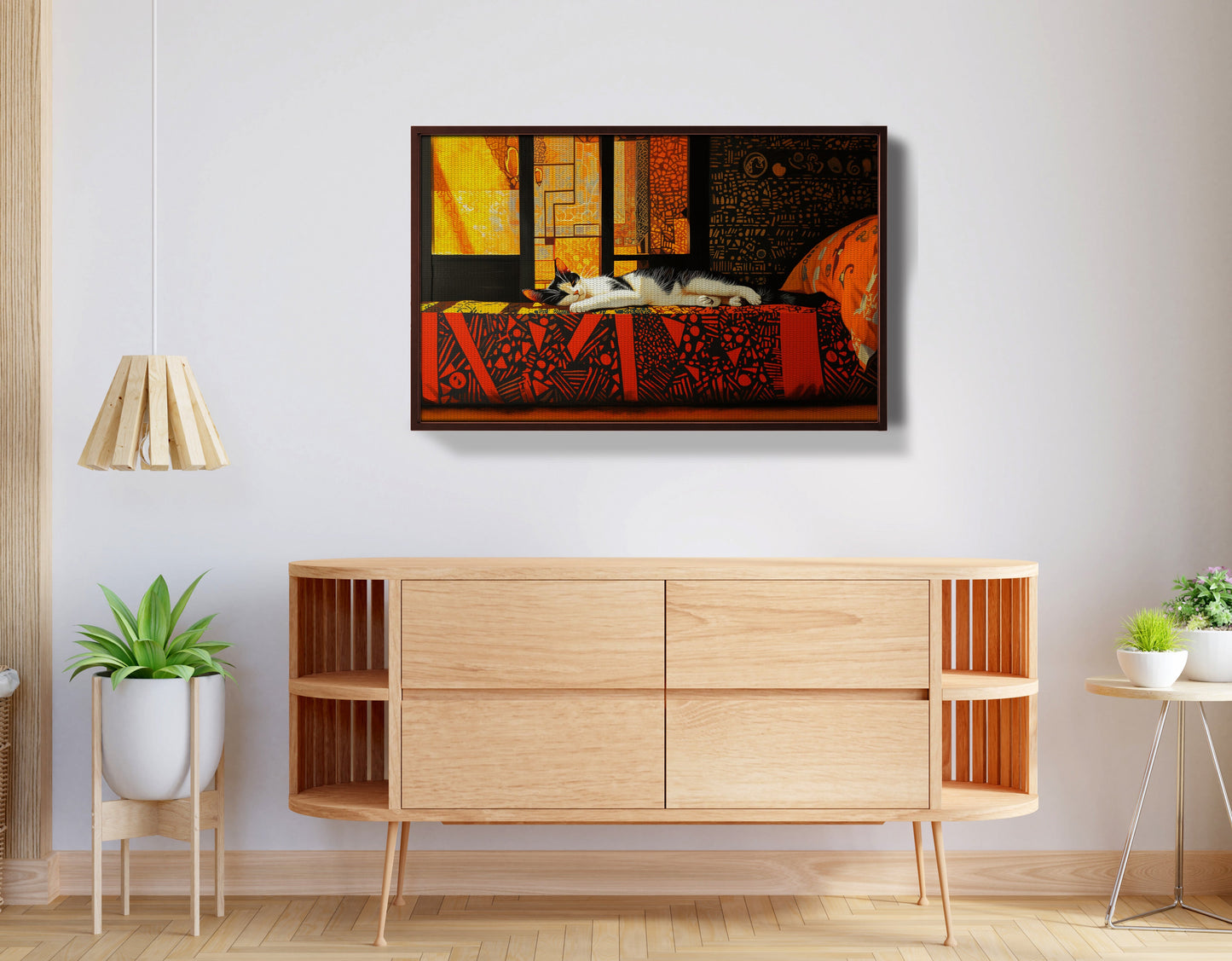 Sleeping White Cat Red Pattern African American canvas print view 32