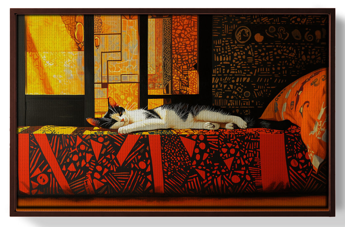 Sleeping White Cat Red Pattern African American canvas print view 31