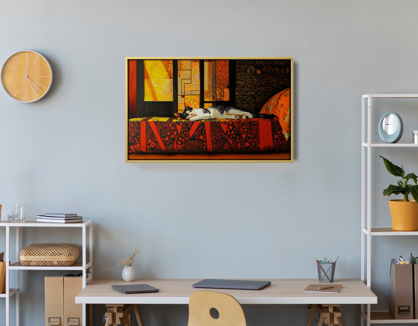 Sleeping White Cat Red Pattern African American canvas print view 42