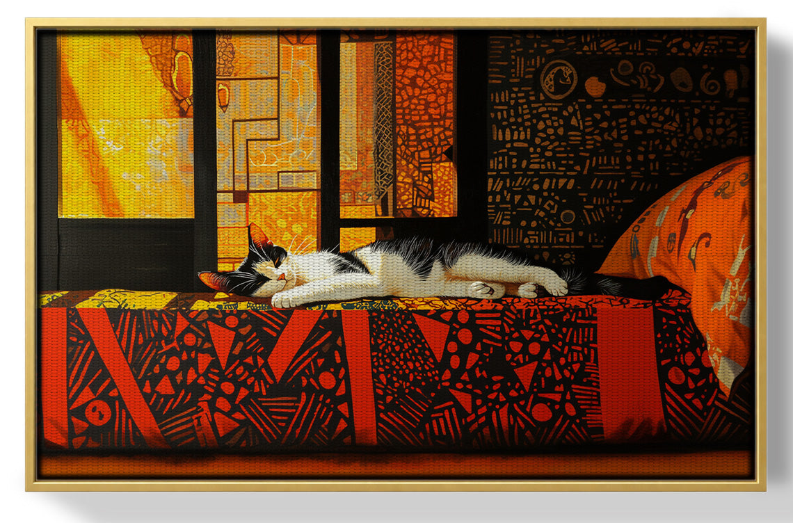Sleeping White Cat Red Pattern African American canvas print view 37
