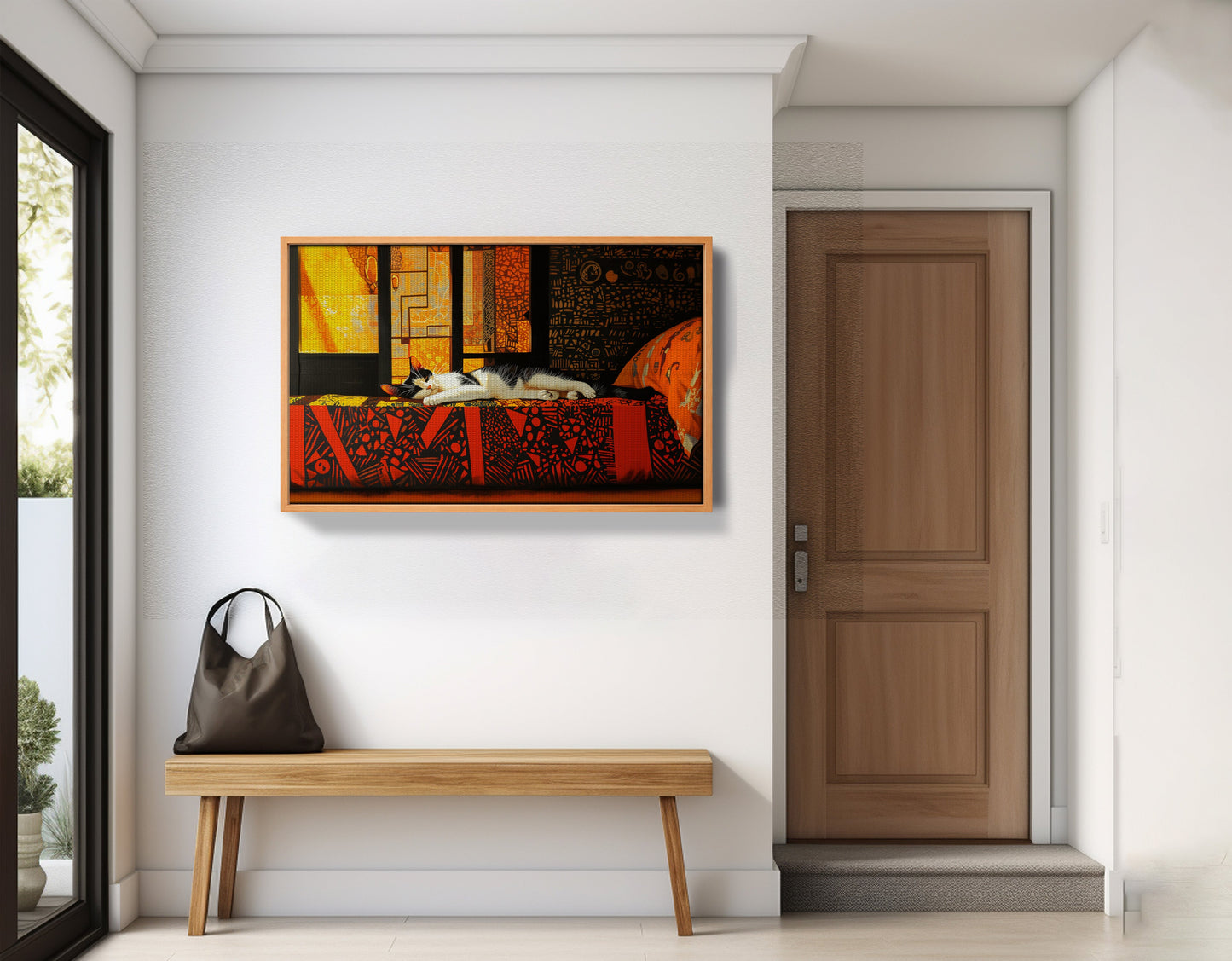 Sleeping White Cat Red Pattern African American canvas print view 47