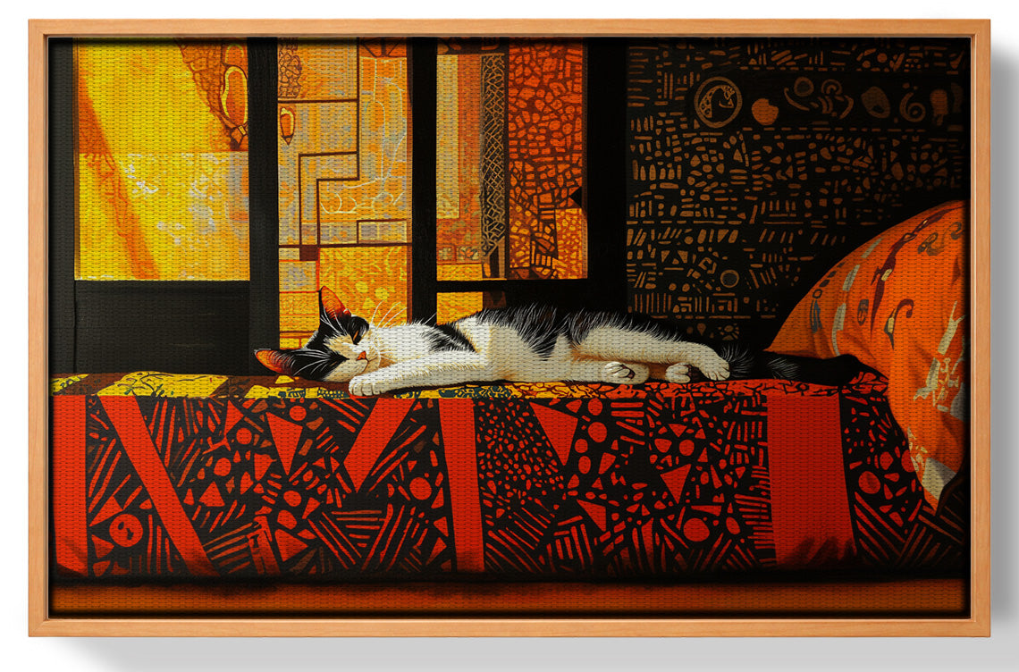 Sleeping White Cat Red Pattern African American canvas print view 43