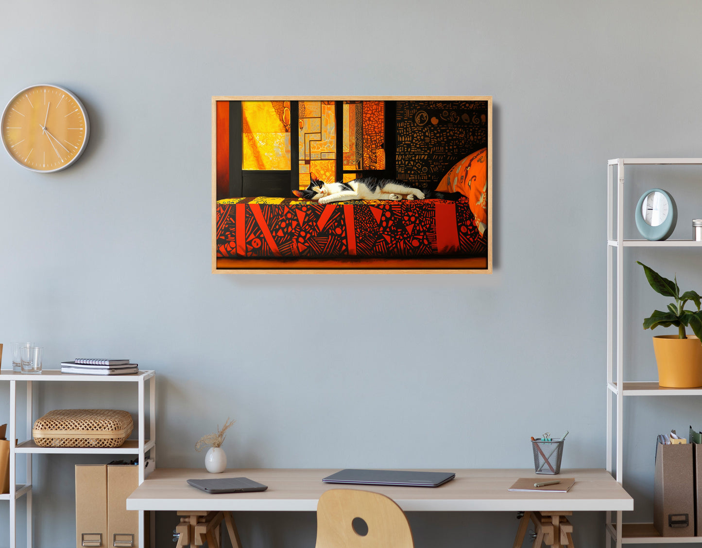 Sleeping White Cat Red Pattern African American canvas print view 54