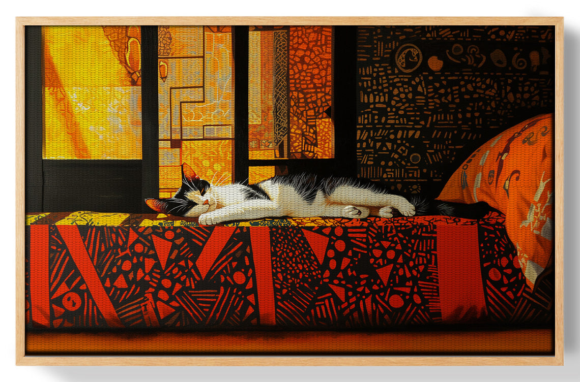 Sleeping White Cat Red Pattern African American canvas print view 49