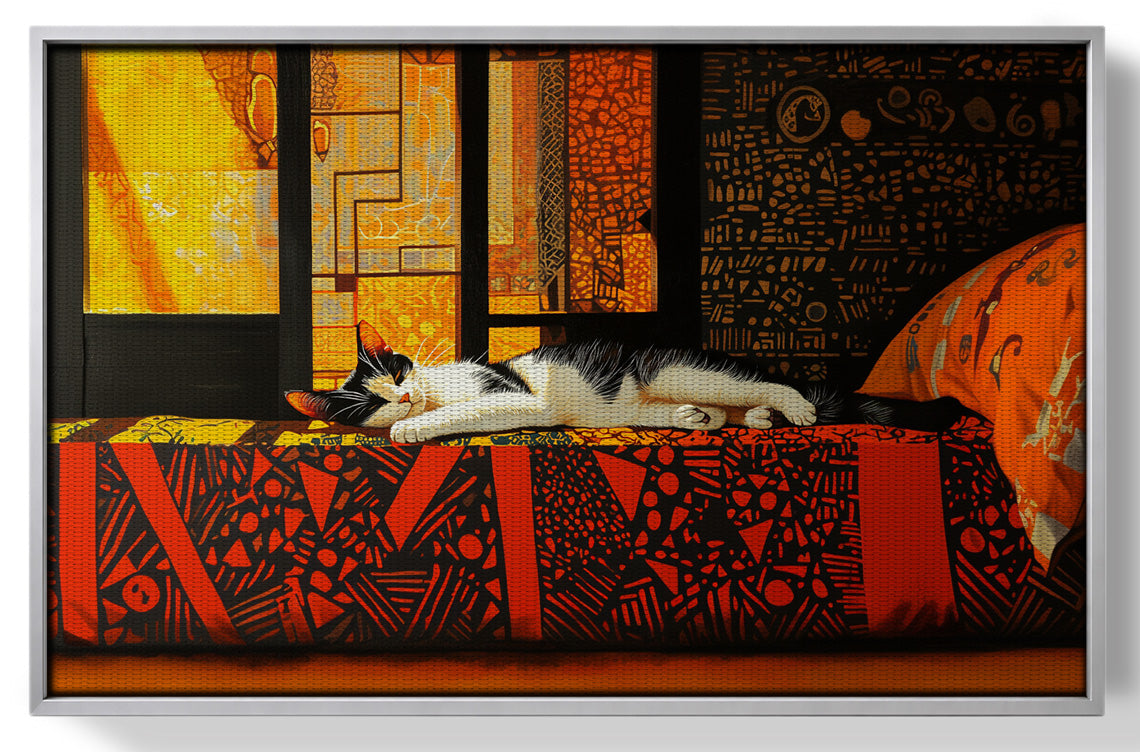 Sleeping White Cat Red Pattern African American canvas print view 55