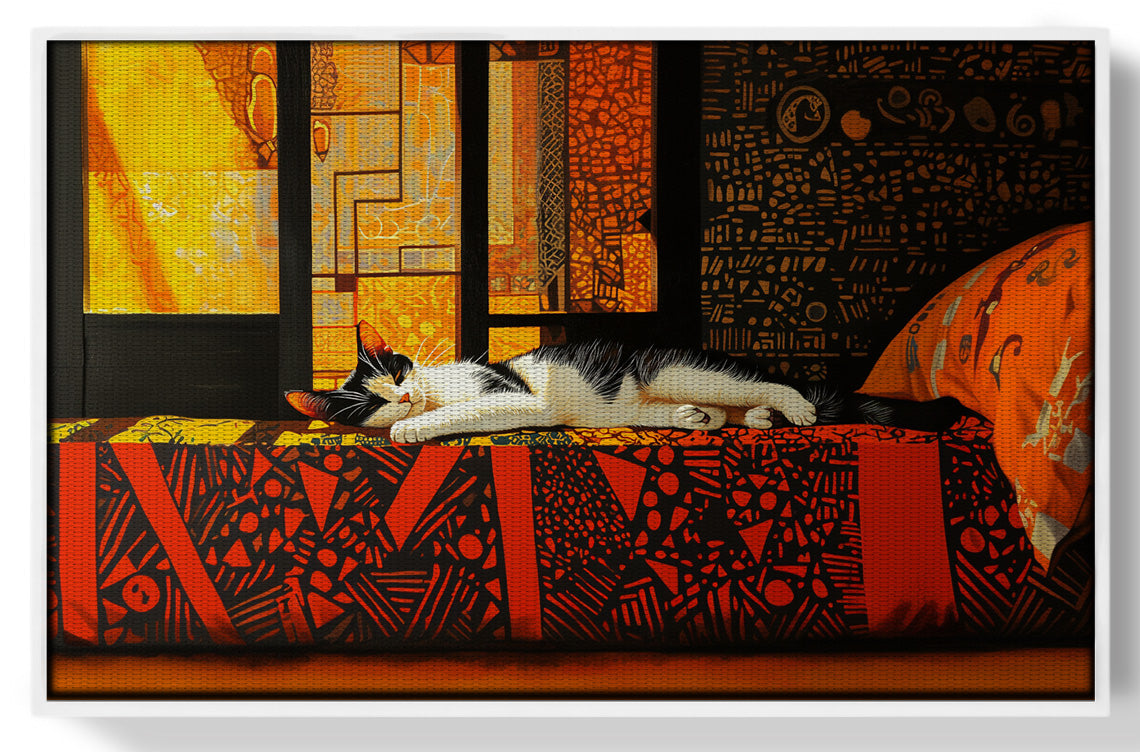 Sleeping White Cat Red Pattern African American canvas print view 61