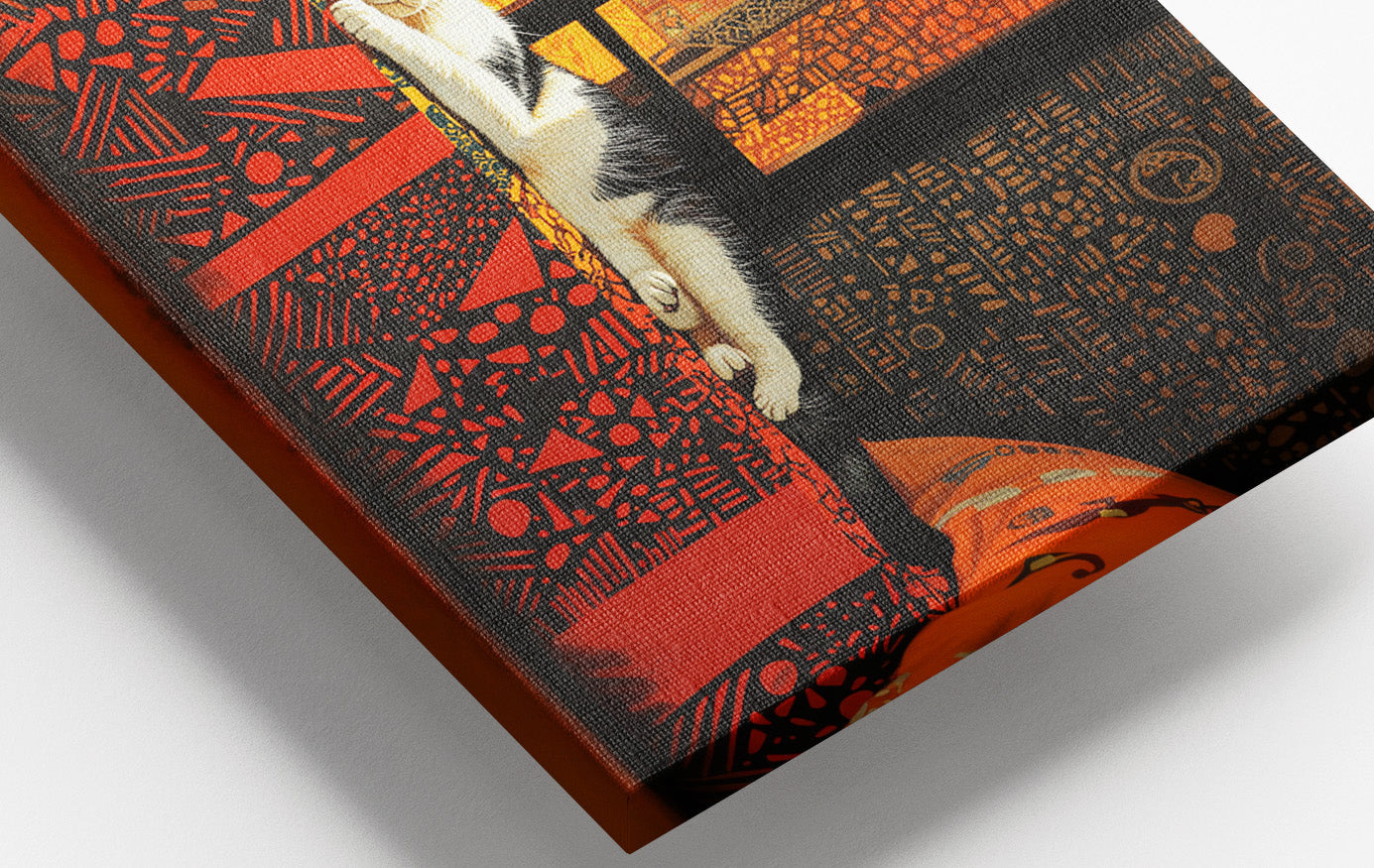 Sleeping White Cat Red Pattern African American canvas print view 16