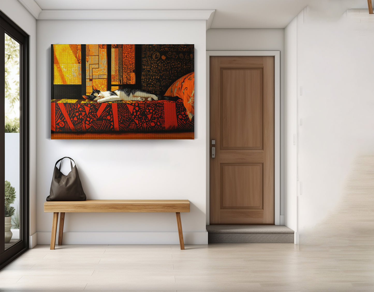 Sleeping White Cat Red Pattern African American canvas print view 17