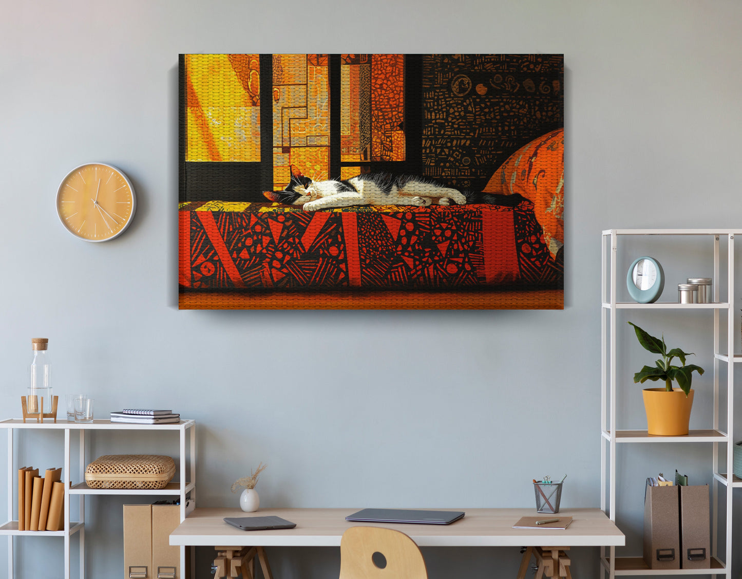 Sleeping White Cat Red Pattern African American canvas print view 18