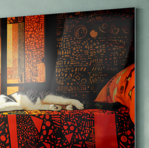 Sleeping White Cat Red Pattern African American canvas print view 22