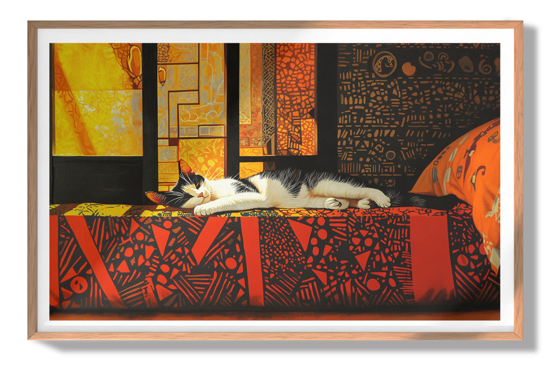 Sleeping White Cat Red Pattern African American canvas print view 79