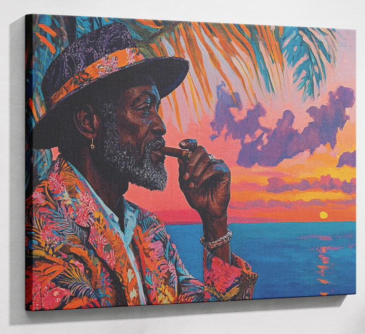 Black Man Sunset Portrait African American wall art canvas print with visible wall art format