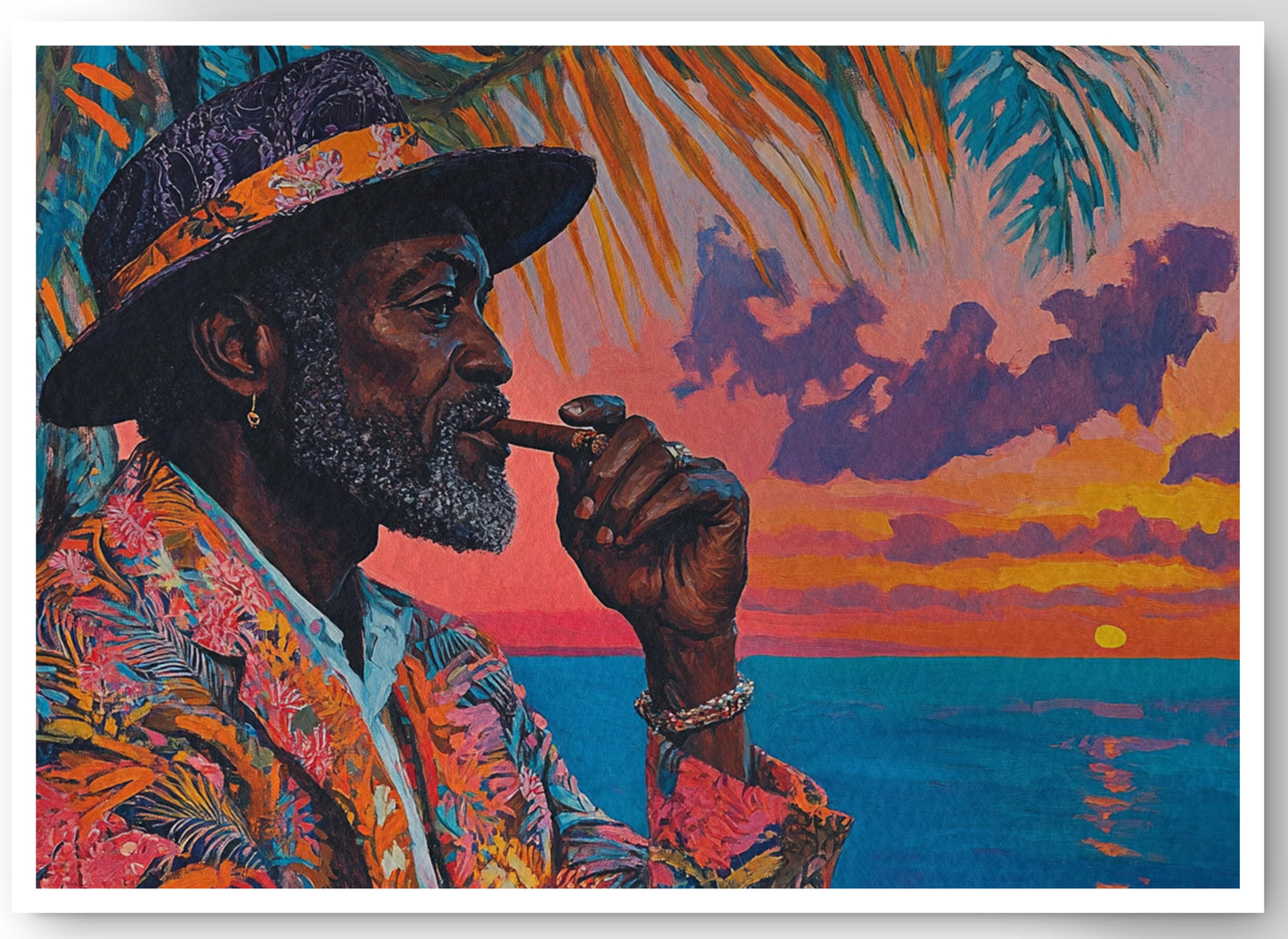 Black Man Sunset Portrait African American wall art canvas print by MoomZee Artwork