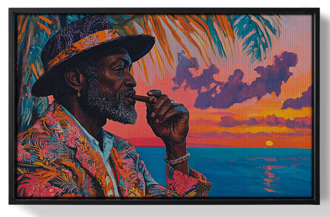 Framed Black Man Sunset Portrait African American wall art for home decor